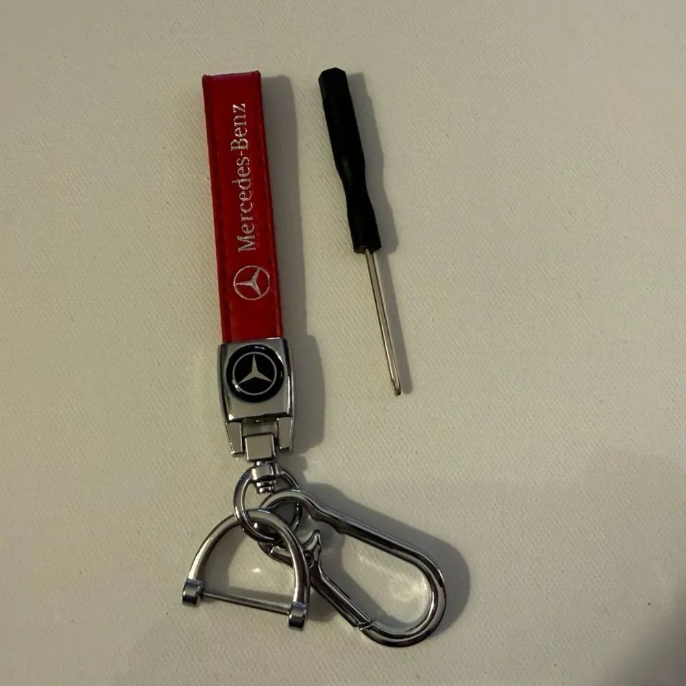 Mercedes Benz Key Fob Keychain in Red Leather with Logo NWT